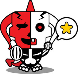 halloween cartoon red devil bone mascot character vector illustration cute skull star thumbs up