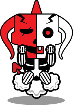 halloween cartoon red devil bone mascot character vector illustration cute skull fart rocket