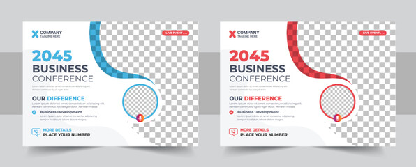Conference flyer and invitation banner design, meeting & training promotion poster, Online digital marketing horizontal cover layout