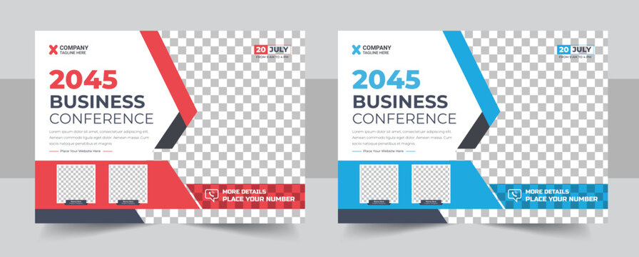 Conference flyer or banner template design, Annual corporate business workshop, meeting & training promotion poster, Online digital marketing horizontal cover layout