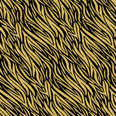 Gold zebra skin imitation, animalistic seamless pattern black gold shimmer shiny wild background