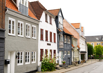Aalborg houses in a historic street in Denmark
