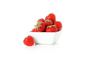 Bowl with strawberries isolated on white background