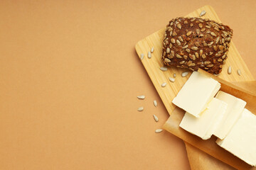 Concept of breakfast, eat food with butter, space for text