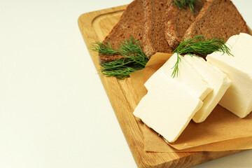 Concept of breakfast, eat food with butter, space for text