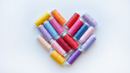 Multicolored spools of thread in shape of heart