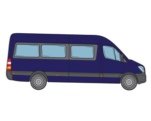 Commercial minibus. Profile view.Isolated on a white background