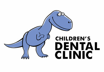 The dinosaur logo. Funny cute Tyrannosaurus. A blank for a children's dental clinic. Vector graphics