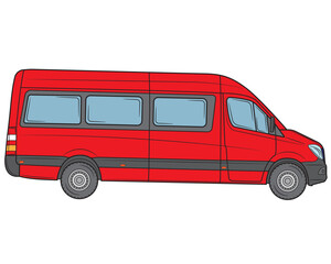 Commercial minibus. Profile view.Isolated on a white background