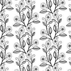 Vector pattern ornament of flowers with leaves and swirls. For print and web.
