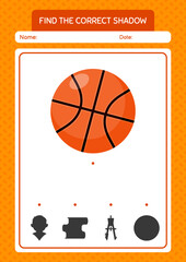 Find the correct shadows game with basketball. worksheet for preschool kids, kids activity sheet