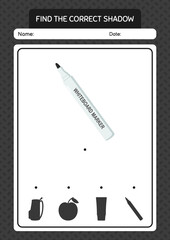 Find the correct shadows game with whiteboard marker. worksheet for preschool kids, kids activity sheet