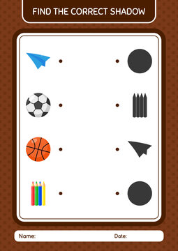 Find the correct shadows game with summer icon. worksheet for preschool kids, kids activity sheet
