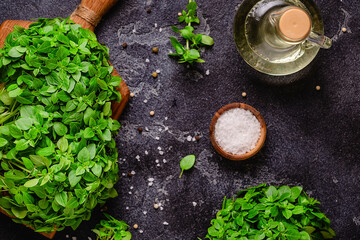 Cooking background with basil and different spices