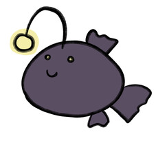 Angler fish marine under deep sea animal cartoon hand drawn doodle illustration