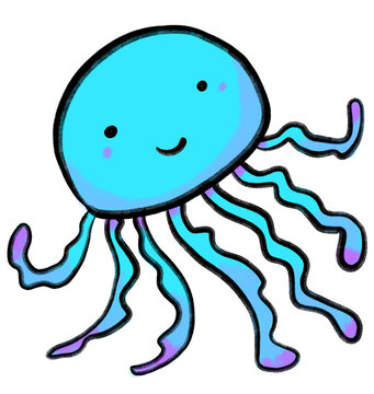 jelly fish marine under the sea animal cartoon hand drawn doodle illustration