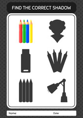 Find the correct shadows game with color pencil. worksheet for preschool kids, kids activity sheet