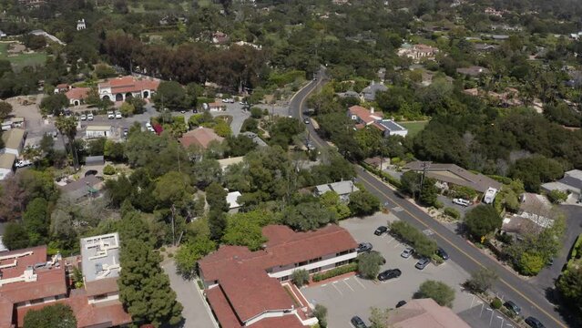 Daytime aerial view of downtown Montecito, California, USA.