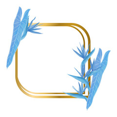 Watercolor Leaf and Flower Frame, Blue leaves clipart.