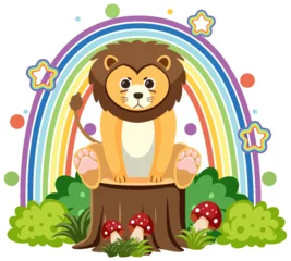 Cute lion on stump in flat cartoon style © blueringmedia