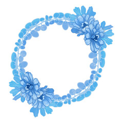 Watercolor Leaf and Flower Frame, Blue leaves clipart.