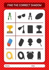 Find the correct shadows game with summer icon. worksheet for preschool kids, kids activity sheet
