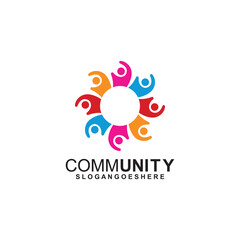Community logo icon design with colorful people in a circular shape. Symbol of teamwork, solidarity human concept vector illustration, company branding, discussion forum, social network, team