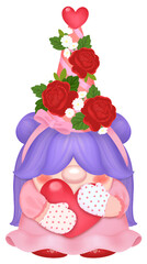 Cute Gnome Girl with Rose Hat Valentine,Love Gnome Valentines.