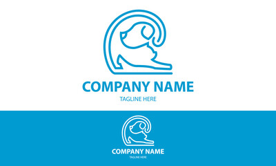 Blue Color Line Art Cat Dog Logo Design Concept