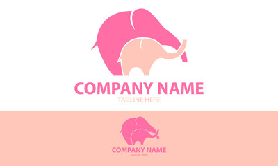 Pink Color Elephant Mom and Son Logo Design