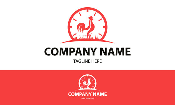 Red Time Chicken Logo Design