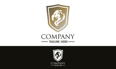 Monogram Gold Shield Head Lion Logo Design