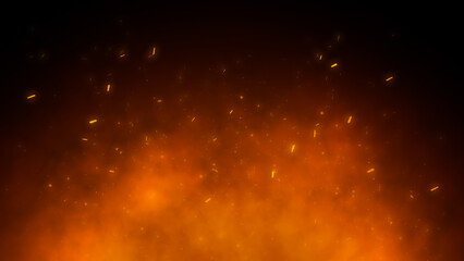 3D fire and Burning embers glowing. Fire Glowing Particles on Black Background