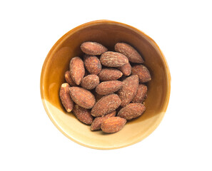 Salty almonds in bowl cutout, Png file.