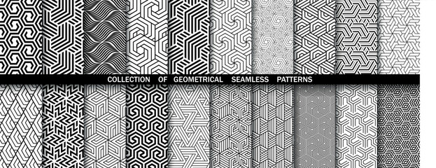 Geometric set of seamless black and white patterns. Simpless vector graphics