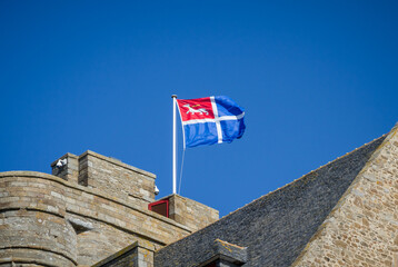 Saint-Malo city flag on city hall, Brittany, France - obrazy, fototapety, plakaty