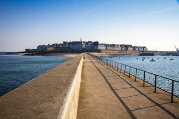 Fototapeta na wymiar Saint-Malo city view from the lighthouse pier, Brittany, France