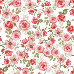 Seamless Endless Pattern with Print of beautiful roses on white background. Can be used for wallpapers, posters, wrapping paper and wedding cards. Vector illustration.