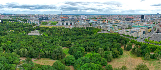 Brandenburg Gate and park in Berlin, Germany aerial view - 522681088