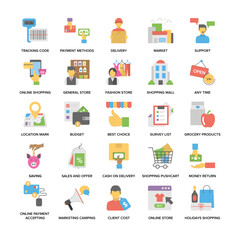 Flat Icons Set of Shopping and Commerce

