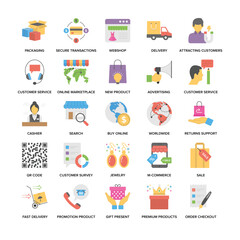 Shopping and Commerce Flat Icons Set

