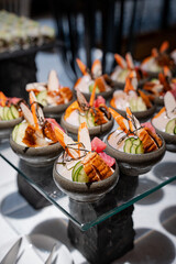 a small bowl of seafood chirashi sushi at the buffet counter inside Crimson Boracay