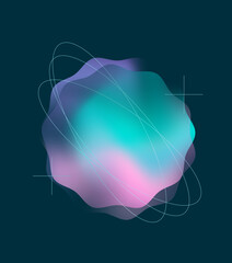 stylish vector dark background with multi-colored shapeless figure in the center and thin lines
