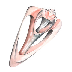 A marine lighthouse with stones, in gray and coral colors. Watercolor illustration. An isolated object from a large set of WHALES. For decoration and design of beach accessories, postcards, posters