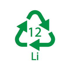 Battery recycling symbol 12 Li. Vector illustration