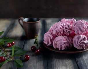 Cherry pink zephyr summer dessert a rustic style