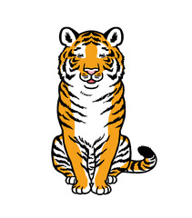 お座りをする虎のイラスト(正面)	