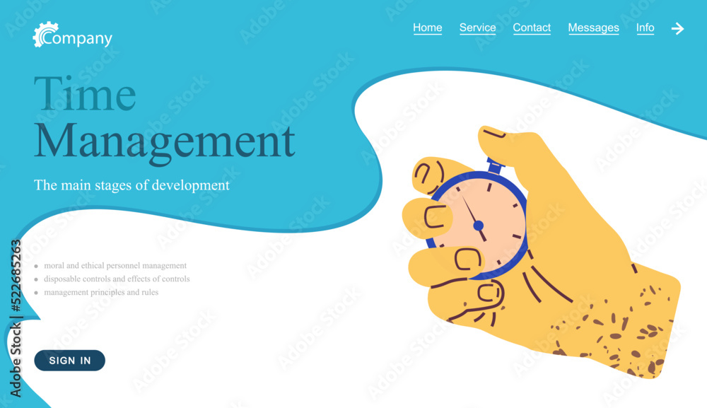 Poster time management, workflow organization website layout. work efficiency, productivity increase, web d