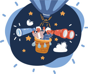 Cartoon vector illuatration of kids Riding in a Hot Air Balloon. Searching project