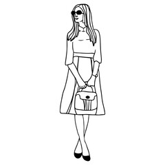 Shopping woman line art.